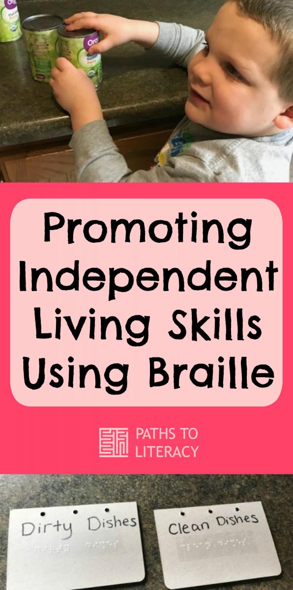 Collage of promoting independent living skills using braille