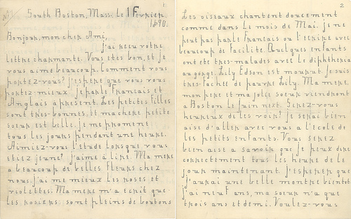Letter  written in French by Helen Keller