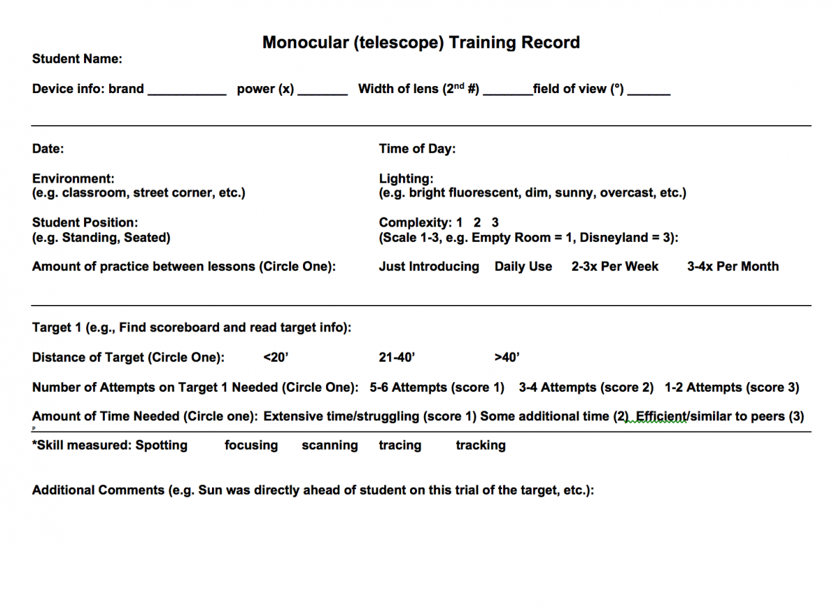 Monocular (telescope) Training Record