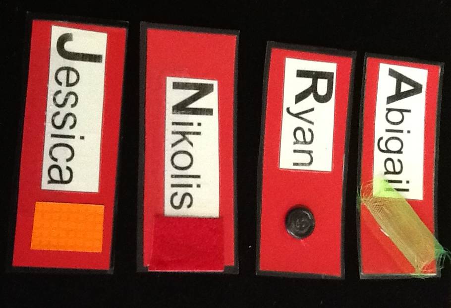 These are name choices for a circle time activity. Name board with textures