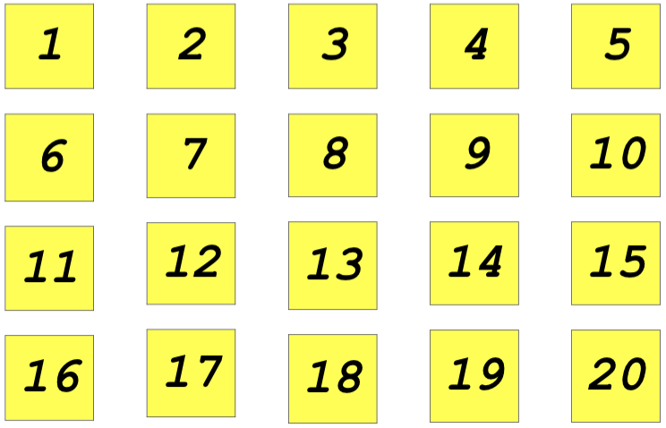 numbers 1 through 20