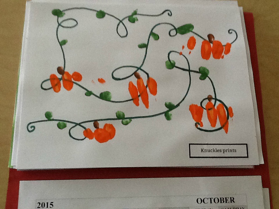 October calendar picture made with knuckle prints