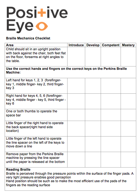 braille mechanics checklist