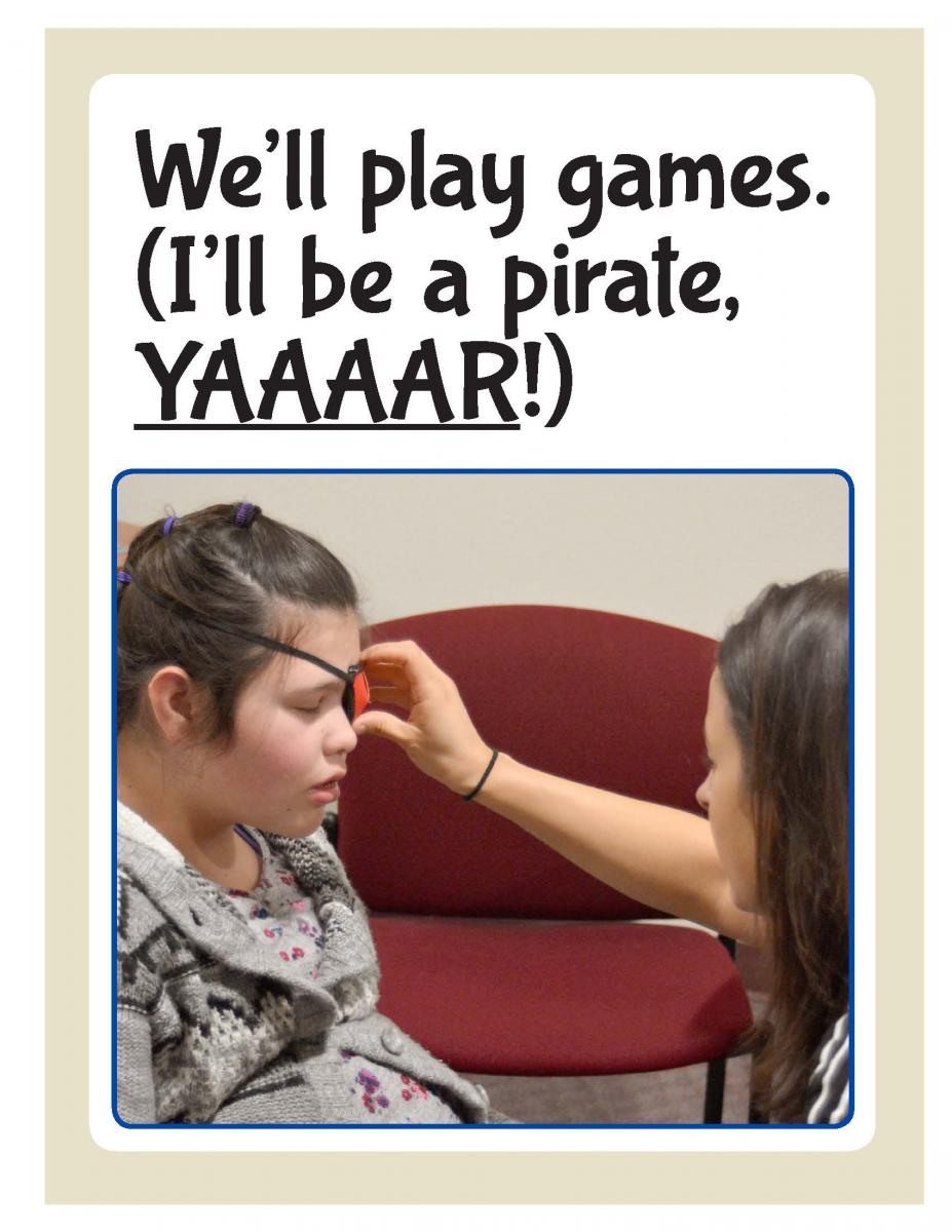 a page with text and a picture of a young girl during an eye exam