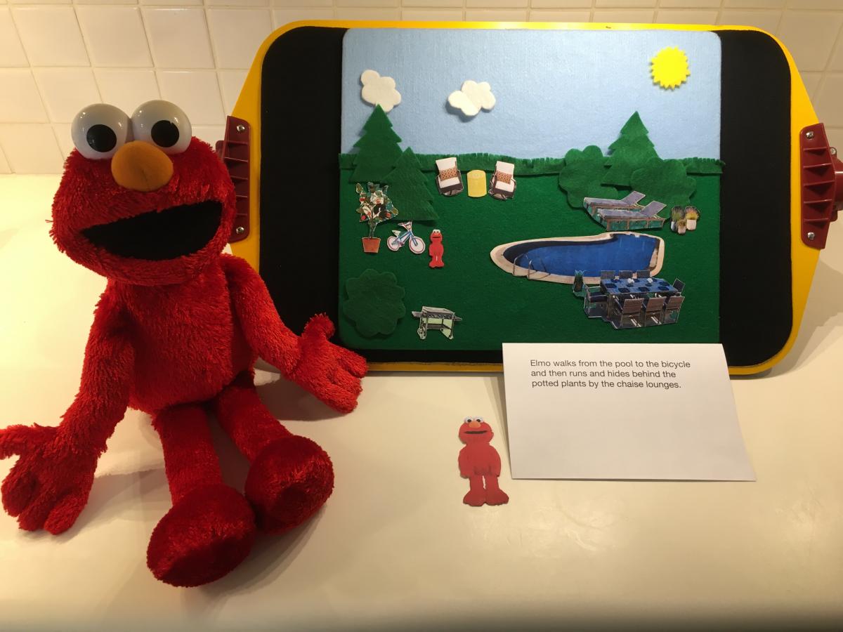 Elmo with felt map of familiar area on All-in-One Board