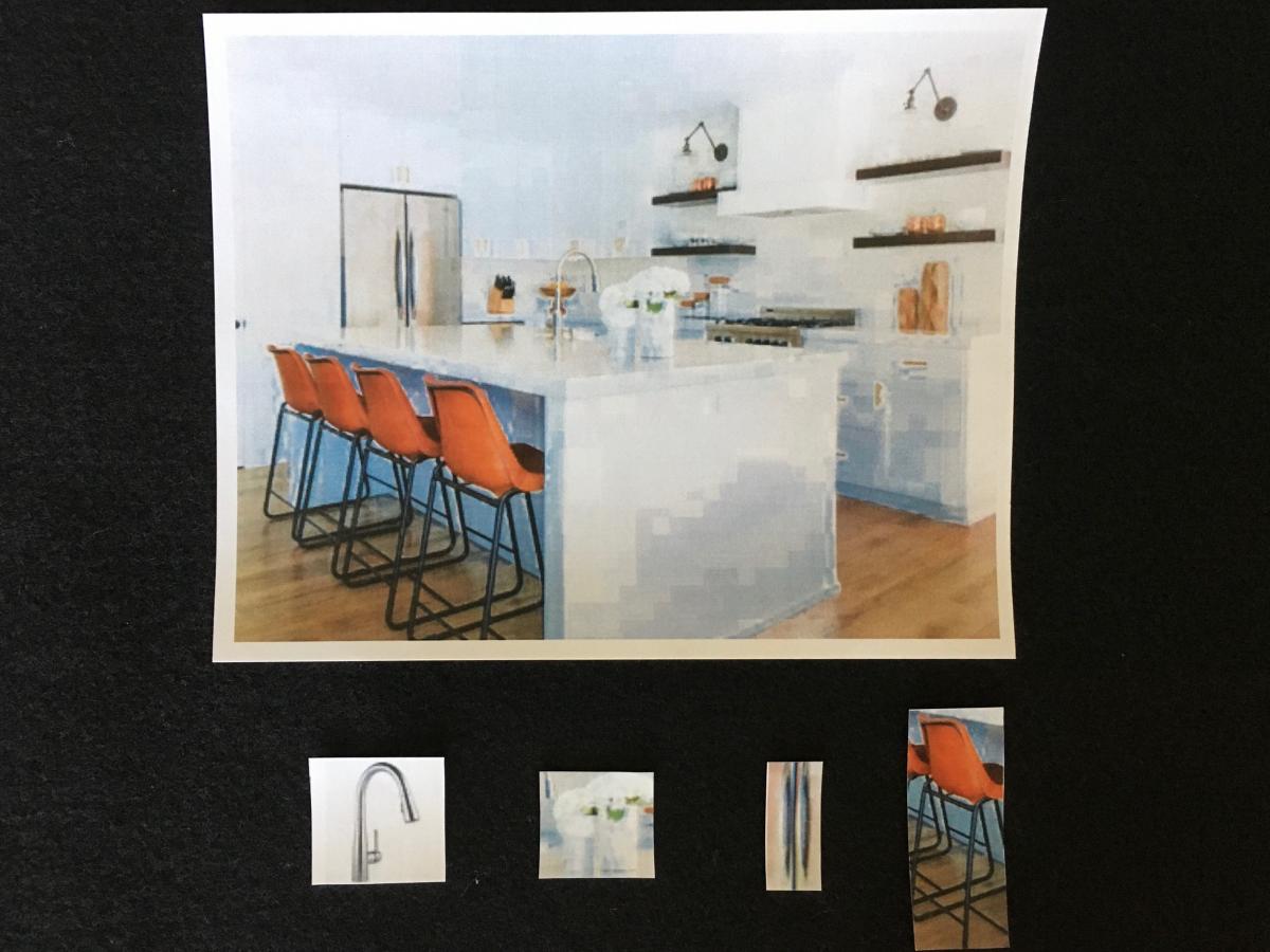 Kitchen with matching cards of various features