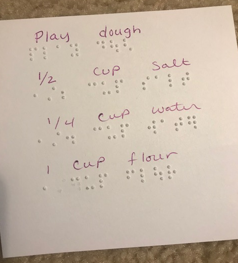 playdough recipe in braille with text