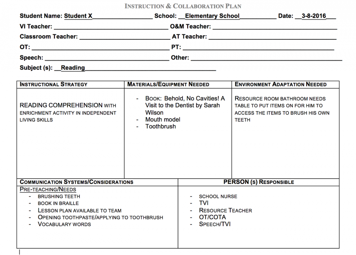 Sample Instruction and Collaboration Plan