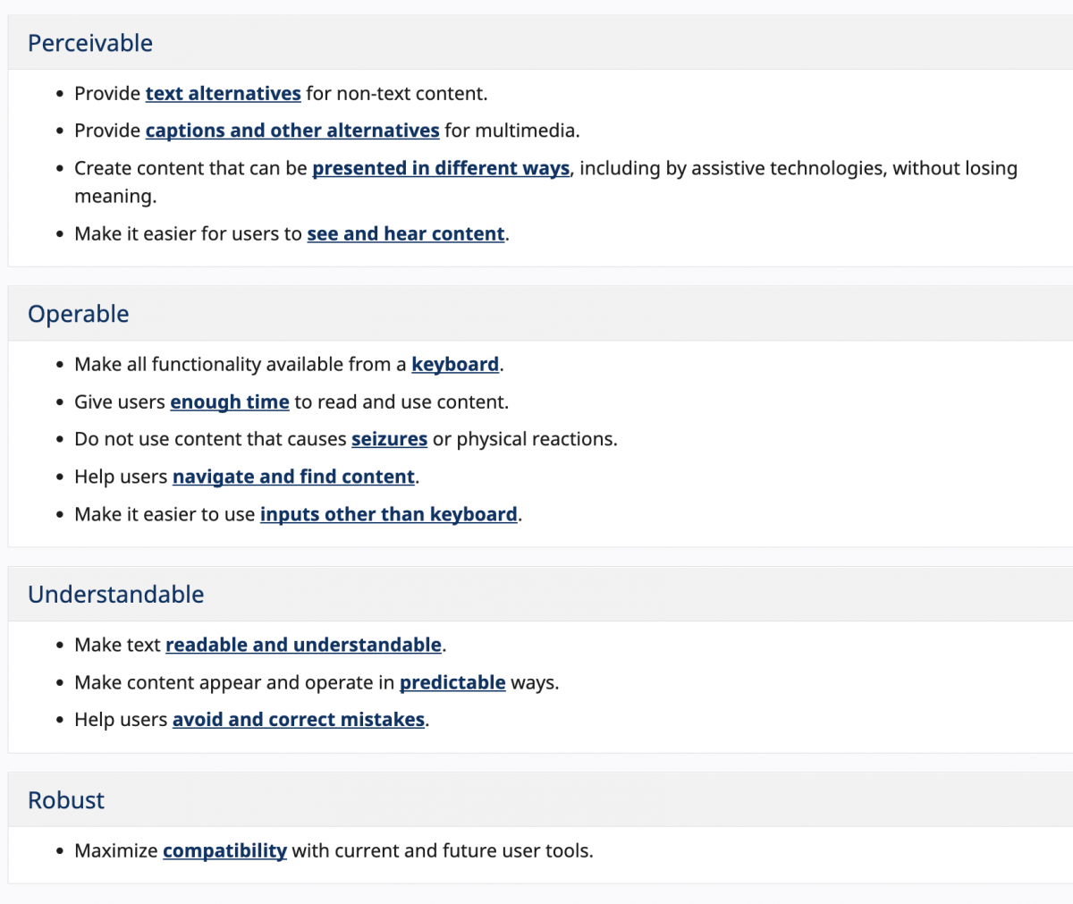 Screenshot of WCAG 2.1 at a Glance