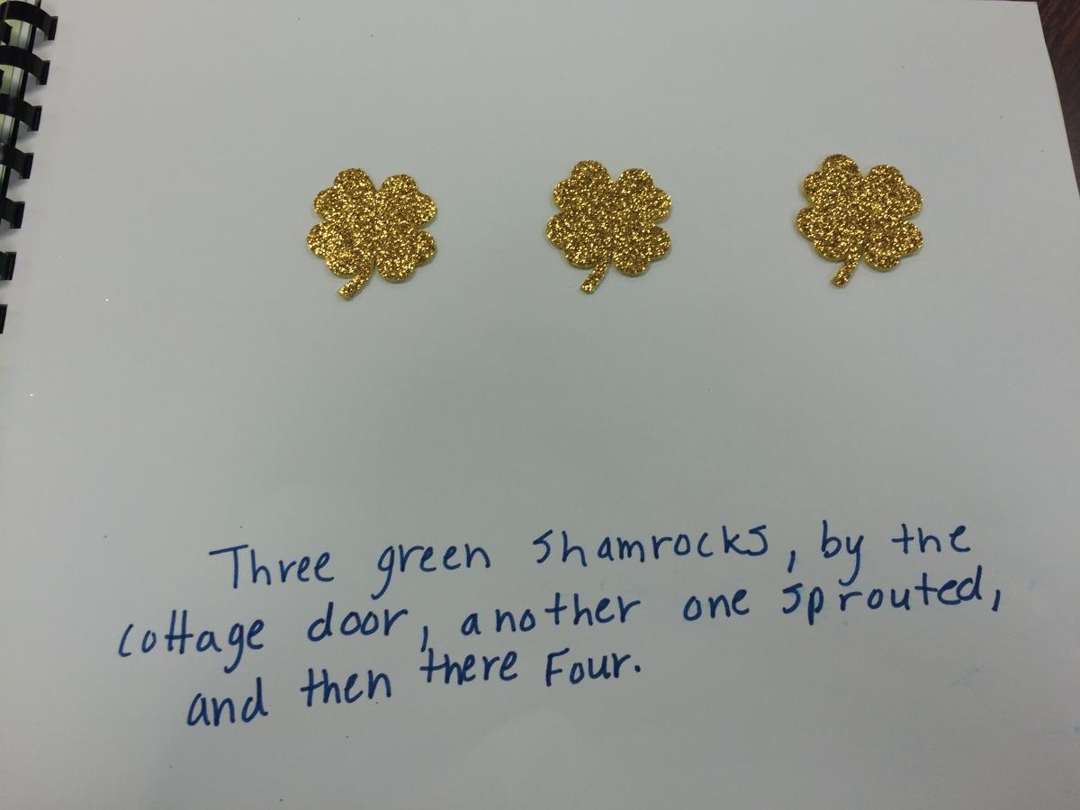 Three green shamrocks,  by the cottage door,  another one sprouted and then there were four.