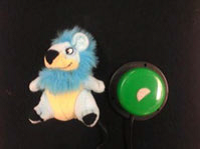 Blue toy lion with switch