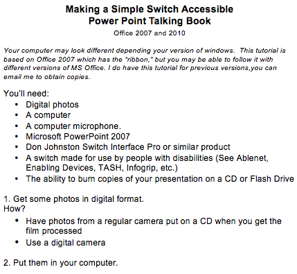 Making a Simple Switch Accessible Power Point Talking Book