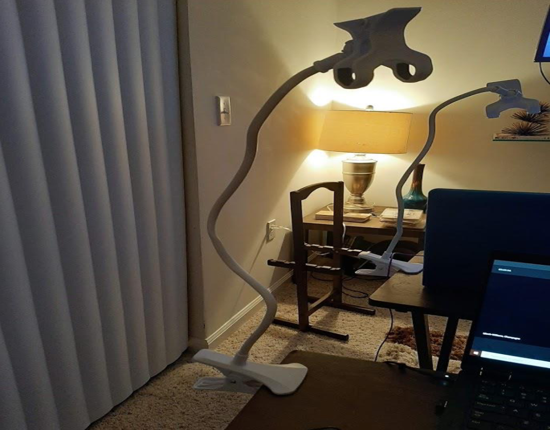 Gooseneck lamp clamped to table Gooseneck lamp clamped to table