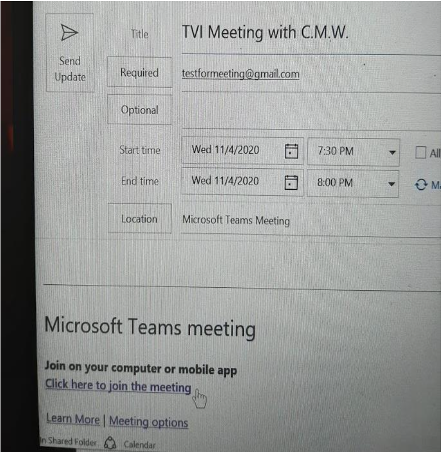 Screenshot showing link to join meeting