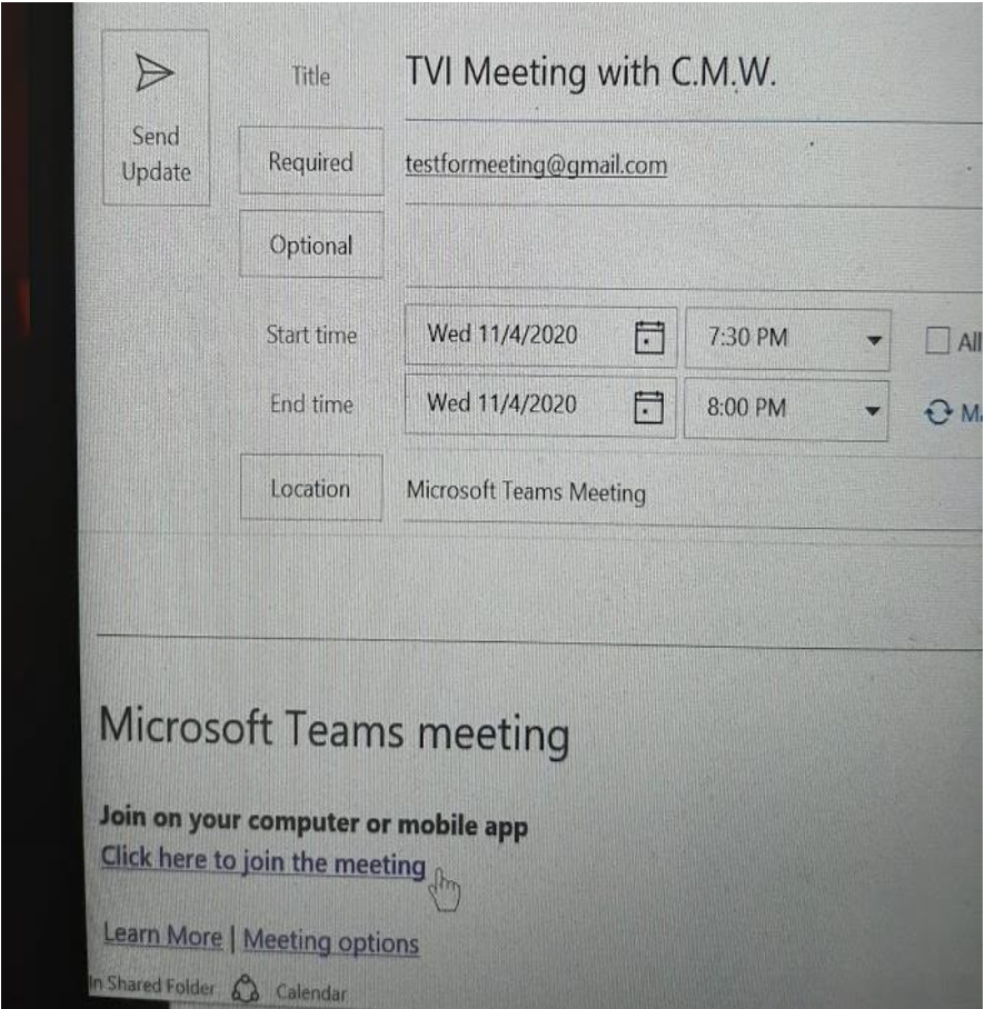 Screenshot showing link to join meeting Screenshot showing link to join meeting