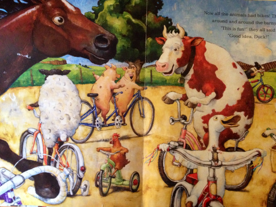 Pages of cows riding bikes 