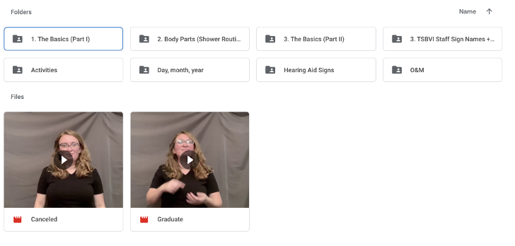 Screenshot of ASL videos in Google Drive
