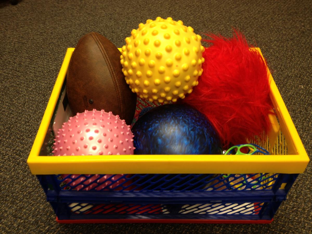 Basket of balls of different textures