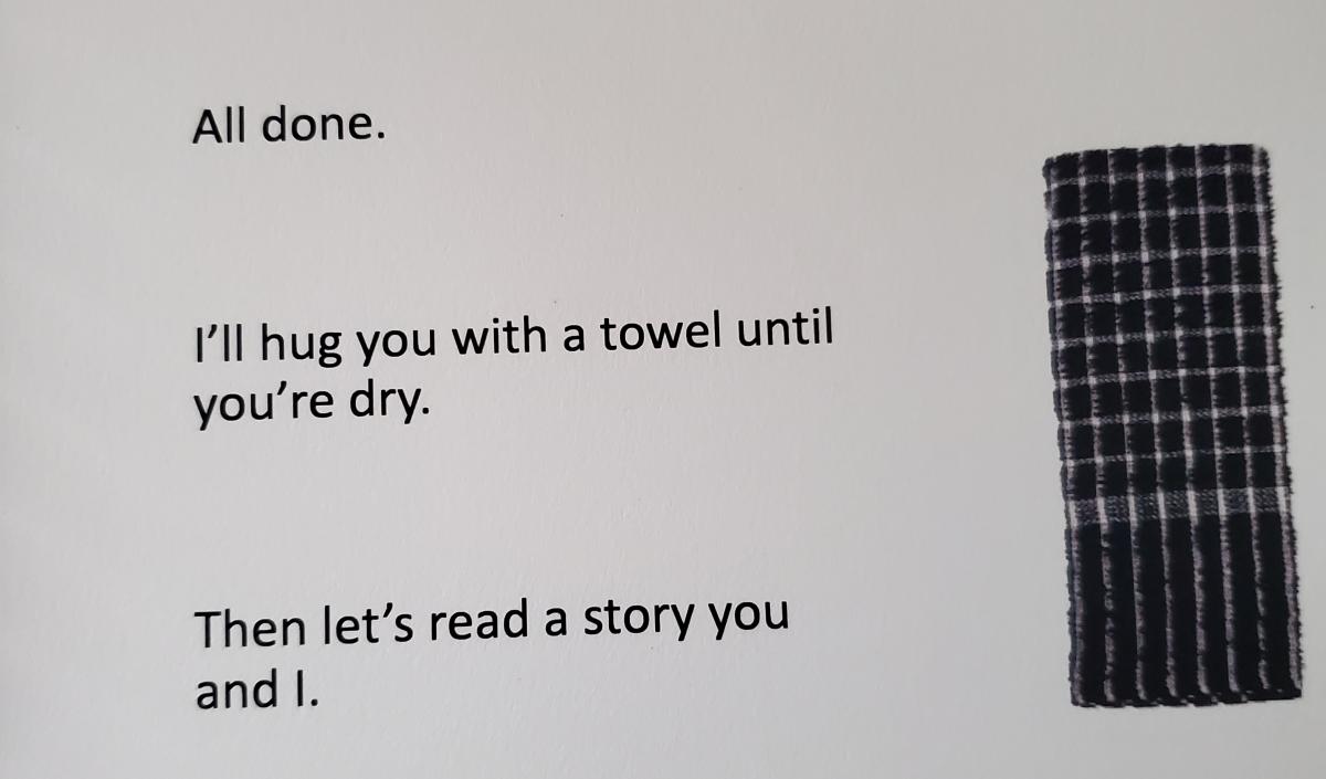 Bath book page about towel with text 