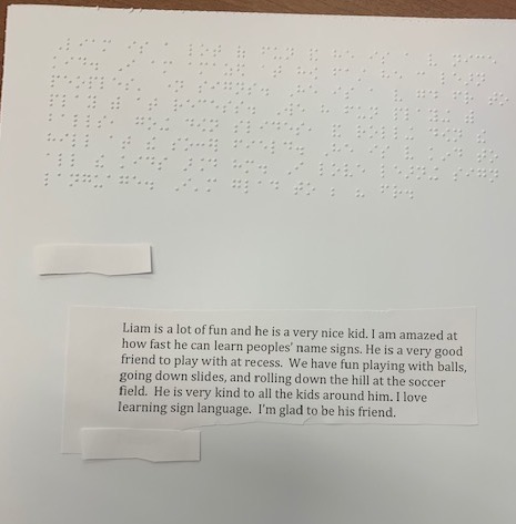 Braille message in birthday book