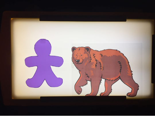 The bear and the main character on the lightbox