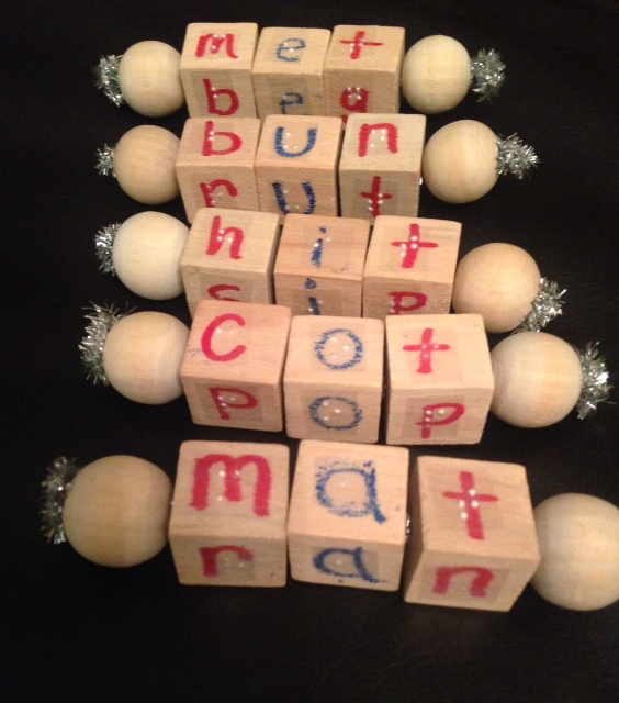 Blocks with braille letters to create words
