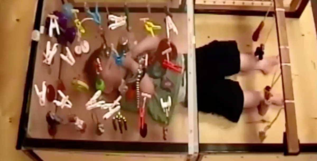 Young boy lies on Resonance Board while using Little Room