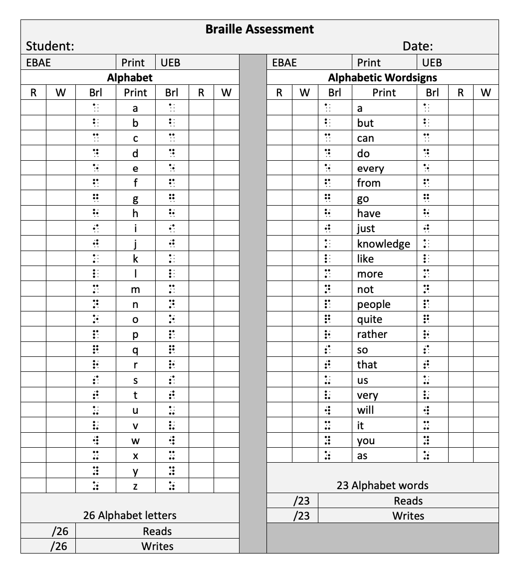 Braille Assessment