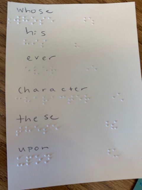 List of braille contractions: whose, his, ever, character, these, upon