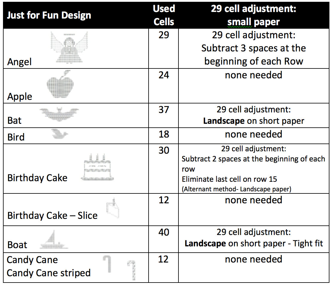 Download the full list of instructions for braille designs. Braille design instructions