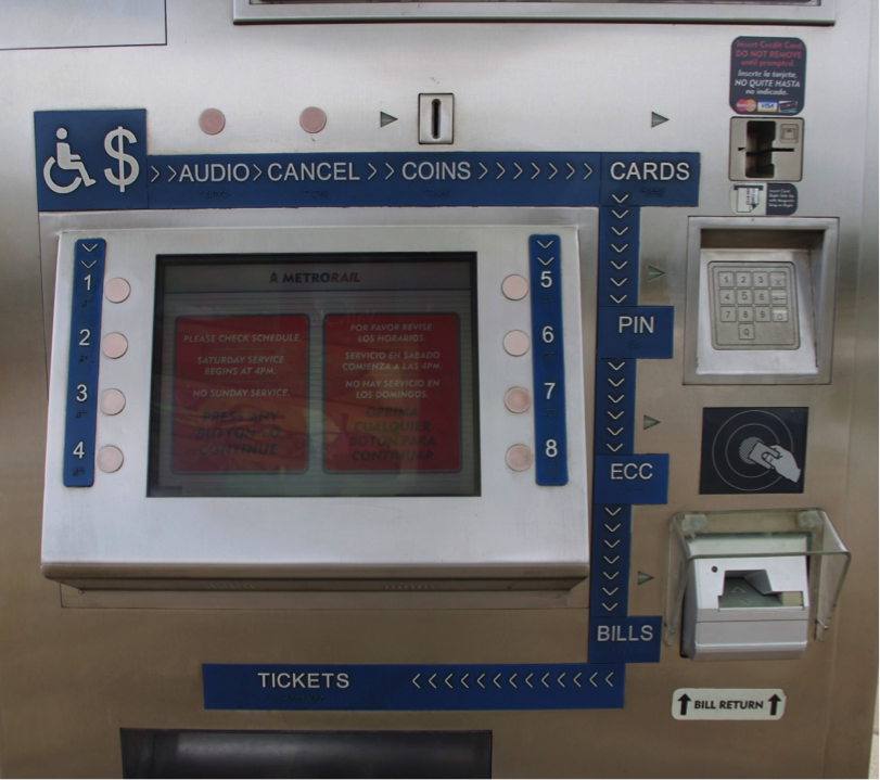 Braille, raised print, and tactile markings on public transportation electronic fare machine