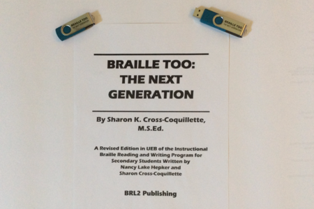 Braille Too: The Next Generation title page with two USB thumb drives