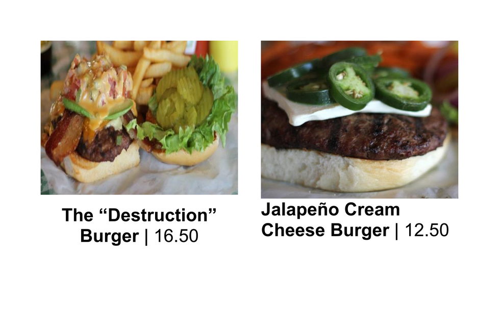 "Destruction" burger and jalapeno burger