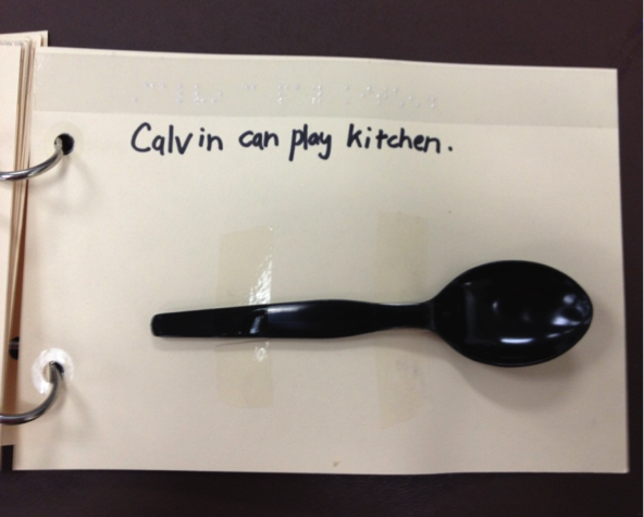 Calvin can play kitchen.