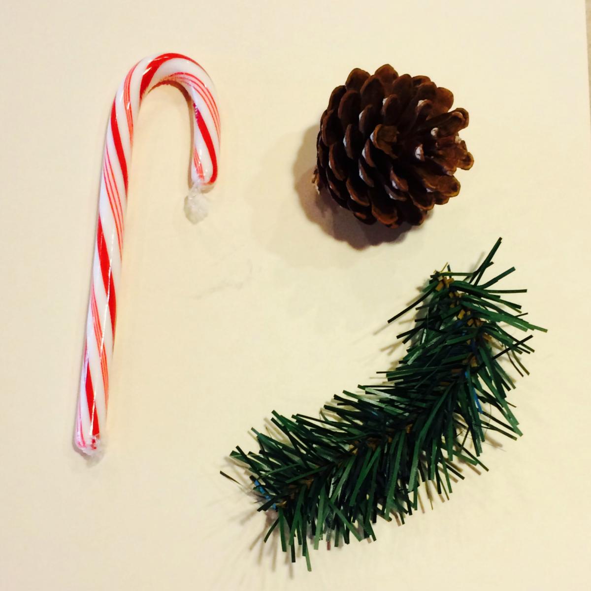 Candy cane, pinecone, pine needles