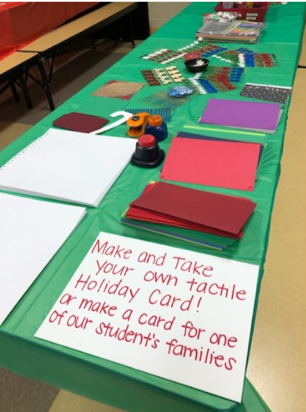 Set up for making tactile cards with directions:  Make and Take your own tactile Holiday Card! or make a card for one of our student's families