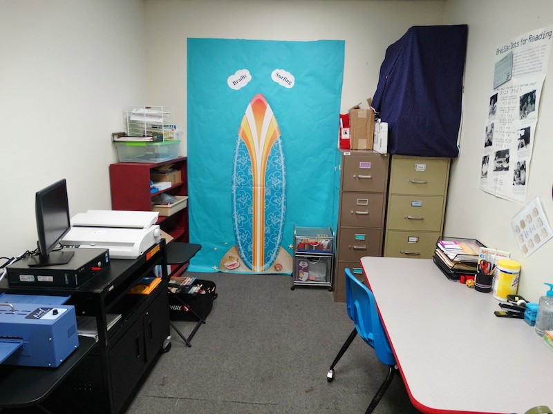 classroom decorated for surfing