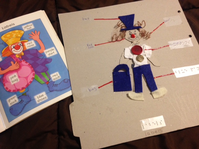 Clown labels with braille and tactile symbols Clown labels with braille and tactile symbols