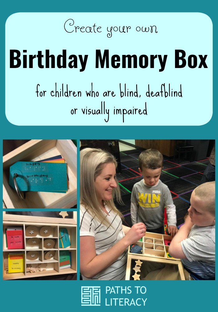 Collage of birthday memory box for children who are blind, deafblind or visually impaired