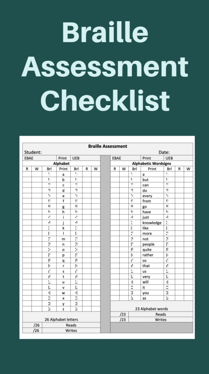 Collage of braille assessment checklist