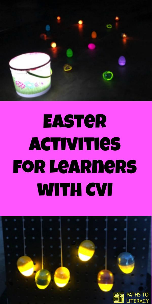 Collage of Easter activities for learners with CVI