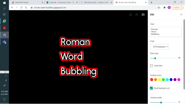 Roman Word Bubbling screen with black background