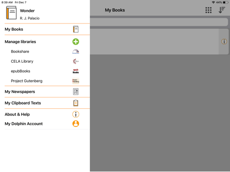 Screenshot of setting up Dolphin Easy Reader with Bookshare