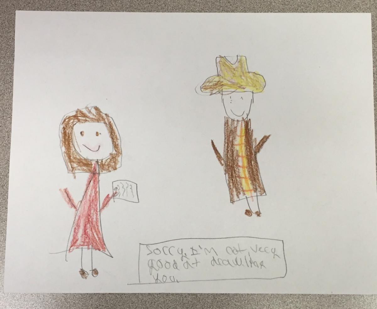 Figure 2: Crayon drawing -- Click to view. Drawing of O & M instructor