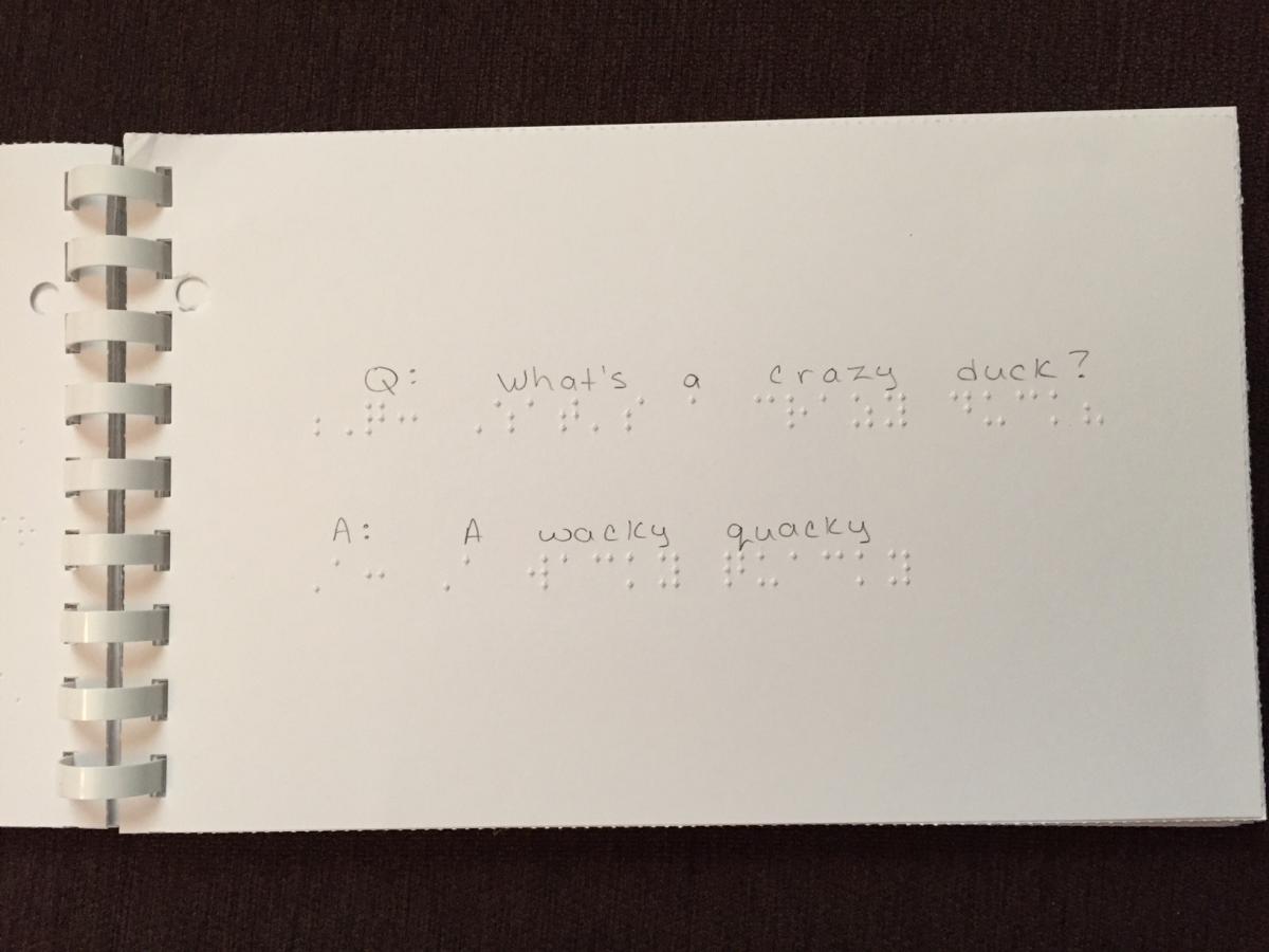 Click to view duck joke in braille. Duck joke