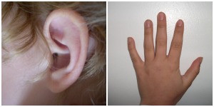 a picture of an ear and a hand