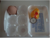 Egg carton, ceramic egg & braille numbered duck