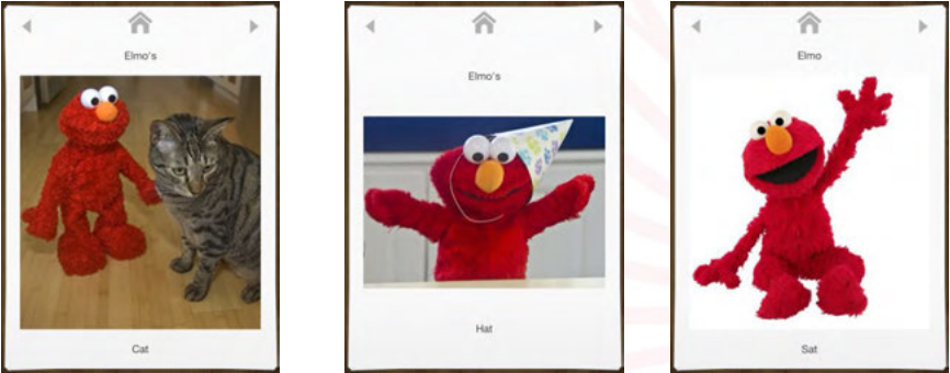 iPad images with Elmo and cat, hat, sat