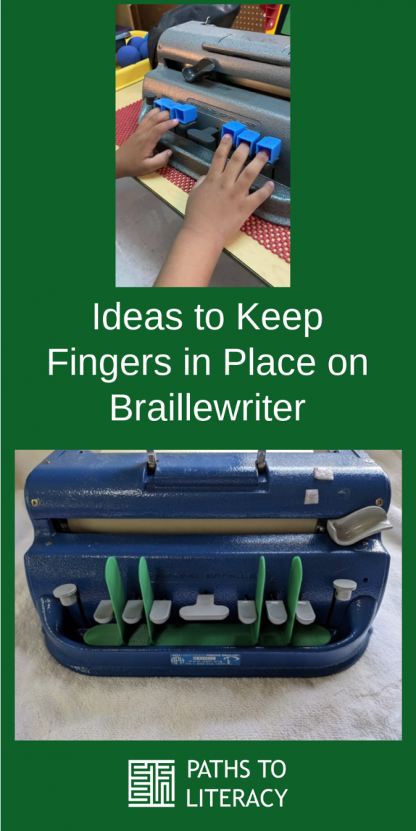 Collage of keeping fingers in place on braillewriter