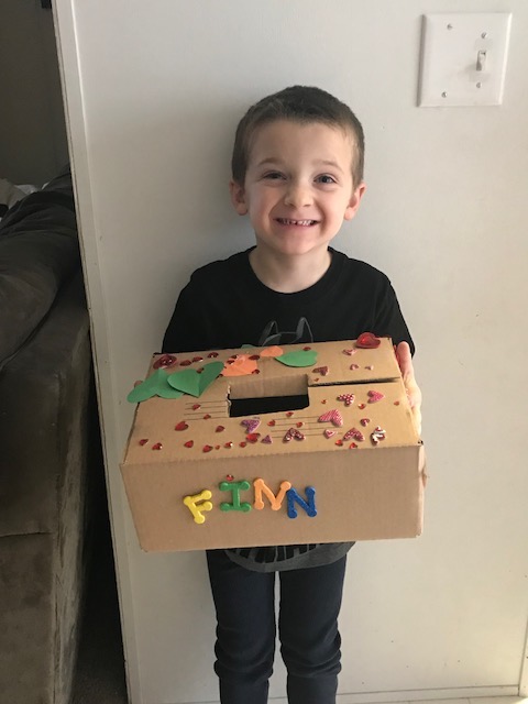 Finn with finished Valentines box